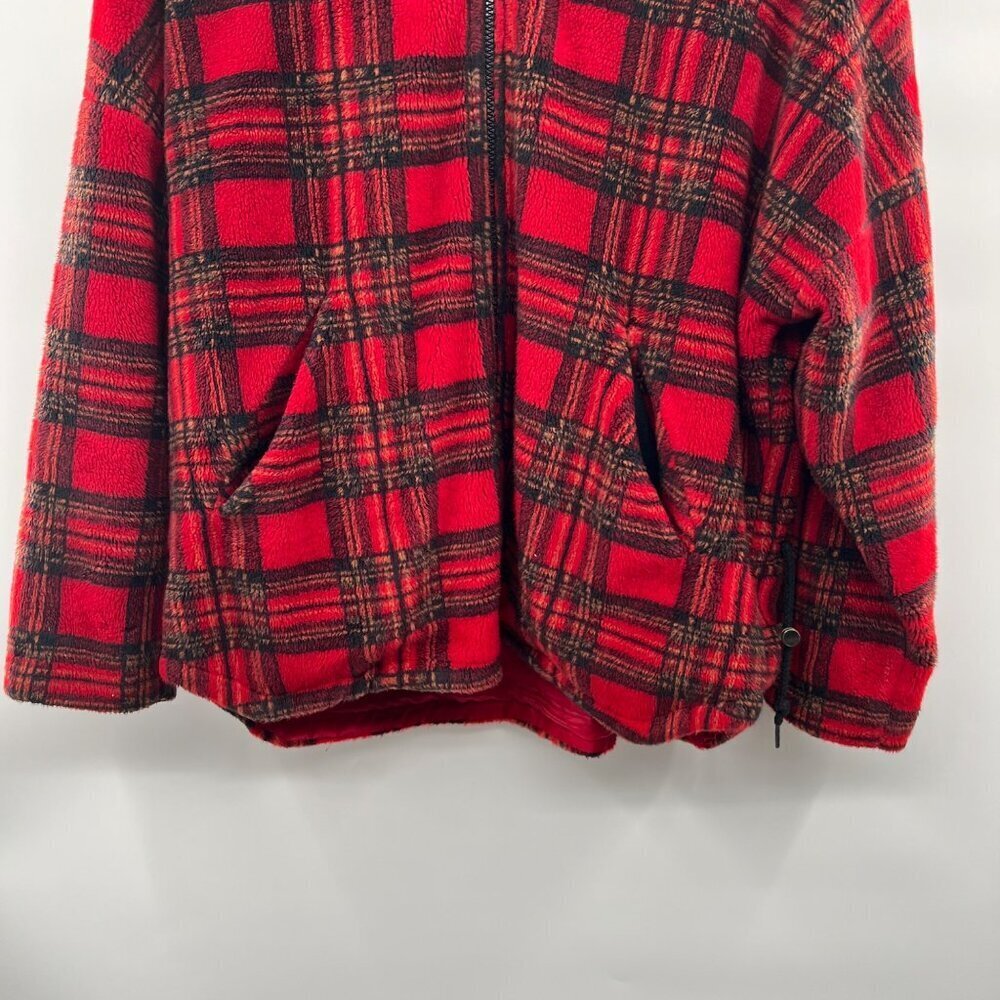 Kristen Blake Apres Plaid Fleece Jacket  Full Zip Red/Black Size Medium Pockets - Picture 3 of 9